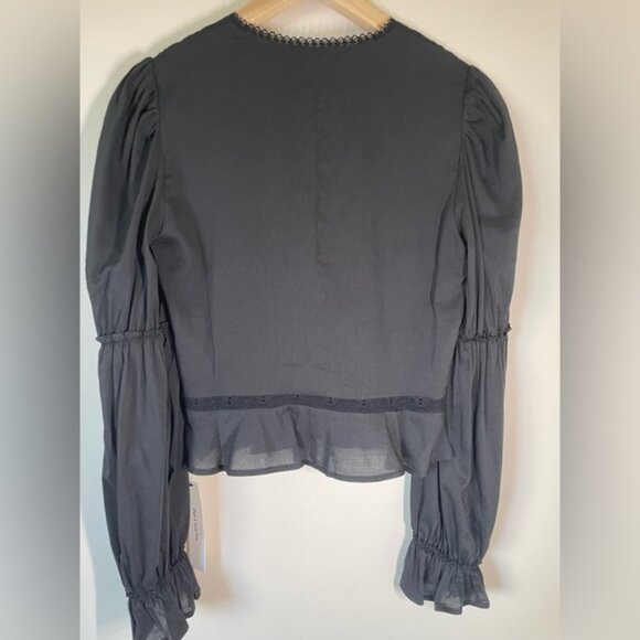 NWT Reformation Meadowlark Top Black Lace Long Sleeve Blouse Crochet | US 2 UK 6 - Picture 8 of 13